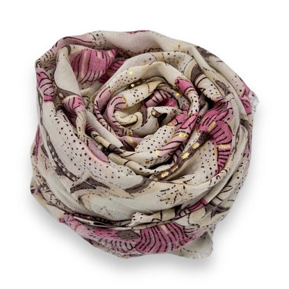 Lili Scarves - Summer Poppy Flower Print Scarf: Cream