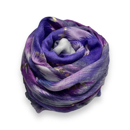Lili Scarves - Colourful Wave Scarf Finished with Fringes: Purple