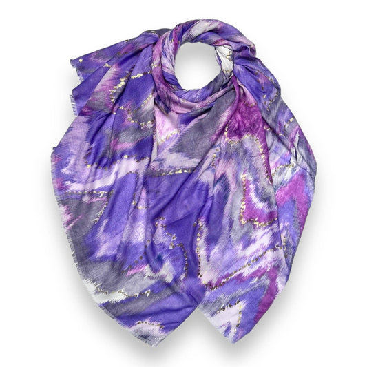 Lili Scarves - Colourful Wave Scarf Finished with Fringes: Purple