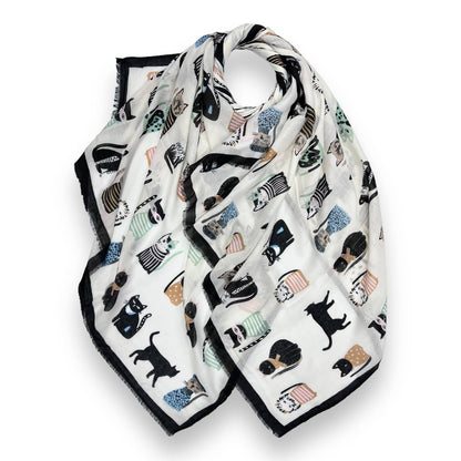 London Scarves - Cats wearing hats print scarf: Black