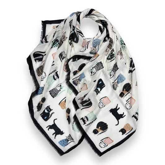 London Scarves - Cats wearing hats print scarf: Black