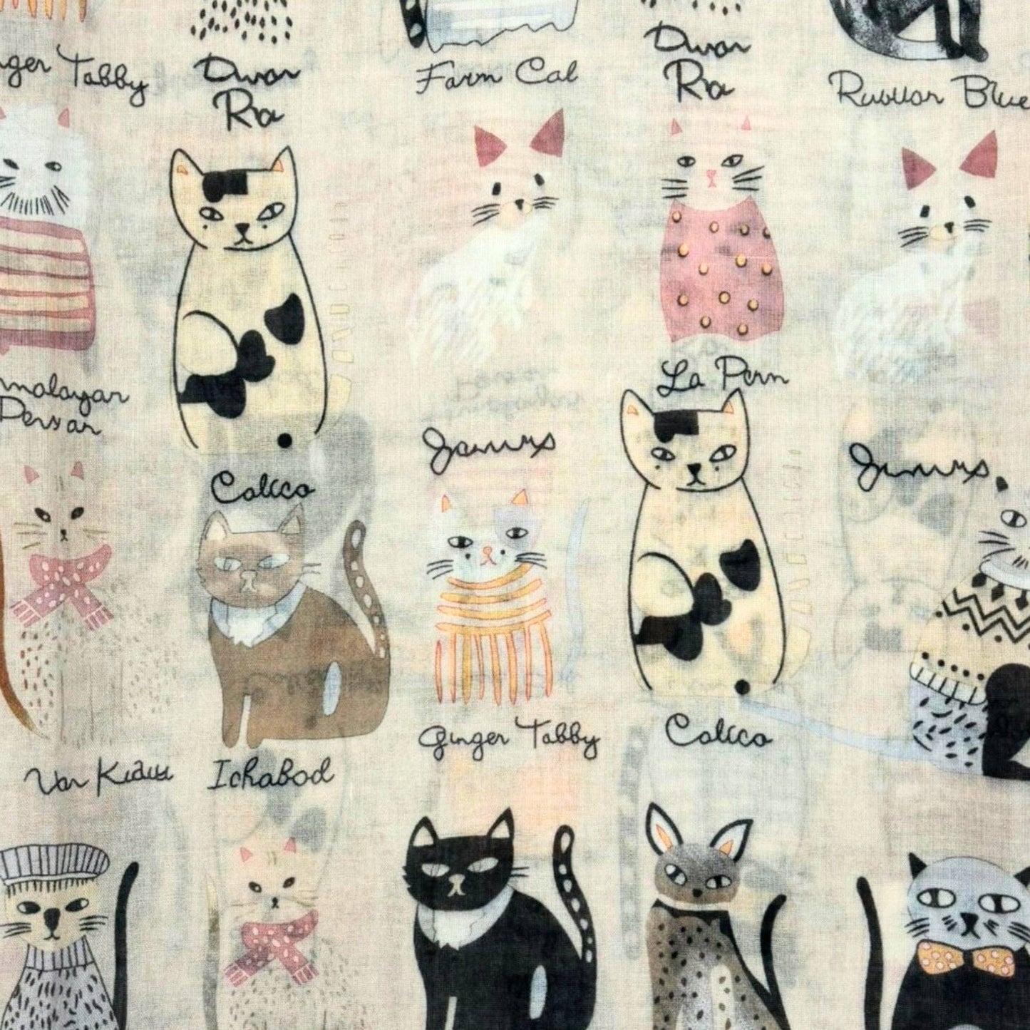 Lili Scarves - Mixed Cat Digital Print Scarf: Black