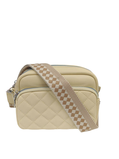 Superbia - Small Double Zipper Quilted Cross Body Shoulder Canvas Strap: Black