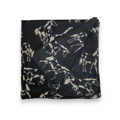 Lili Scarves - Horse Print Cotton Blend Scarf: Burgundy