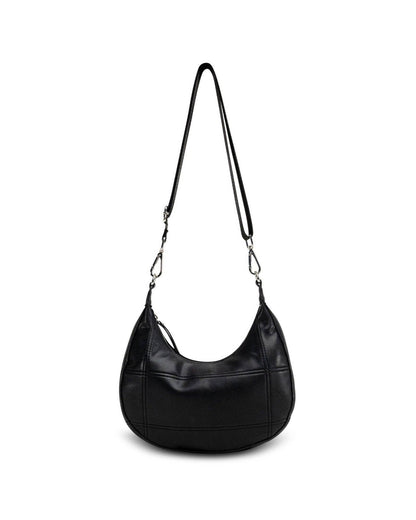 My Accessories London - Curved Quilted Leather-Look Sling Crossbody Bag in Black: Black