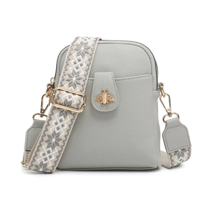 Cross Body Handbag with double zip top sections: Beige