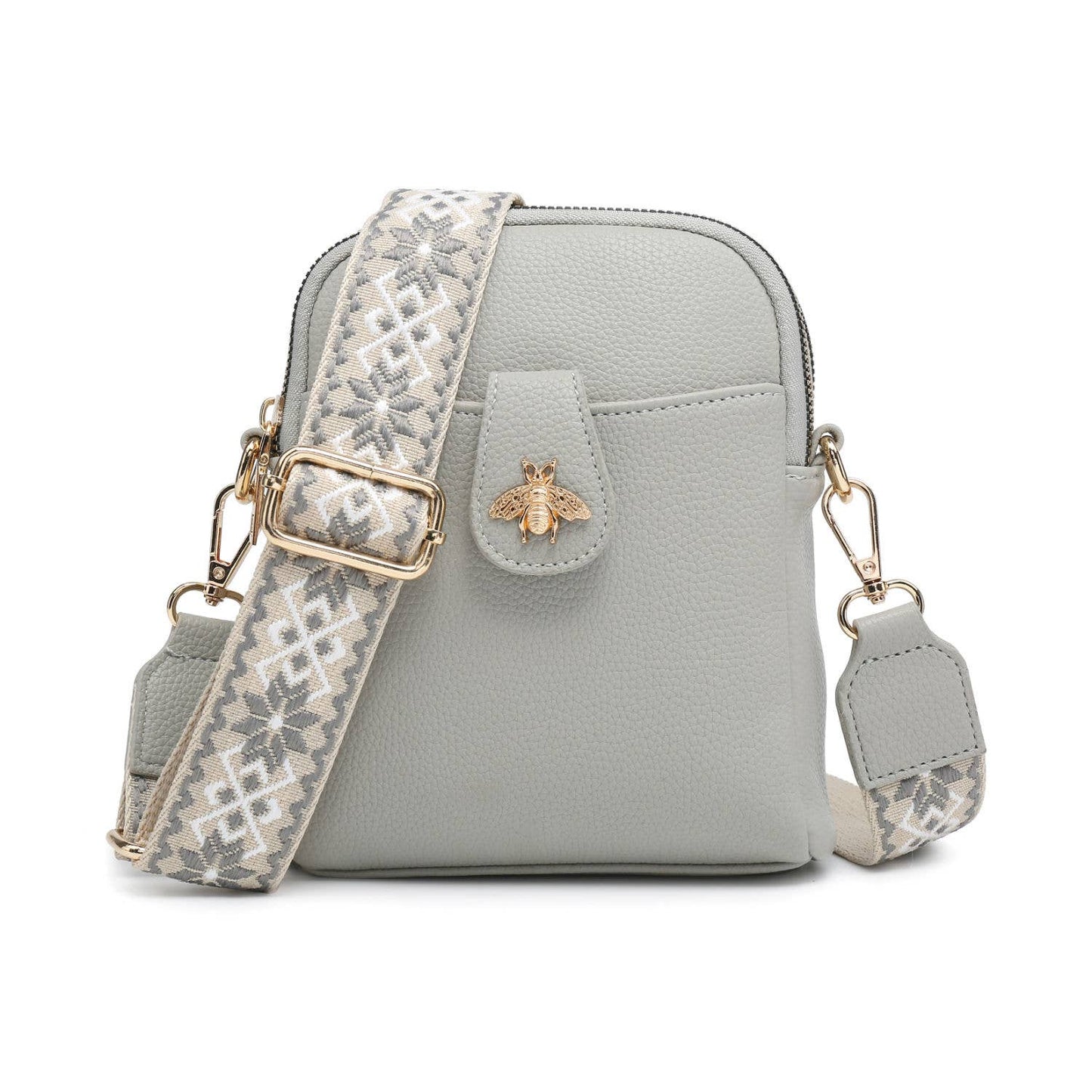 Cross Body Handbag with double zip top sections: Dark Grey