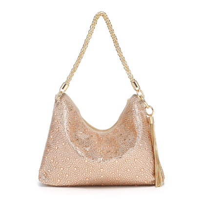 Soft Fringe Zip Top Clutch Bag: Gold