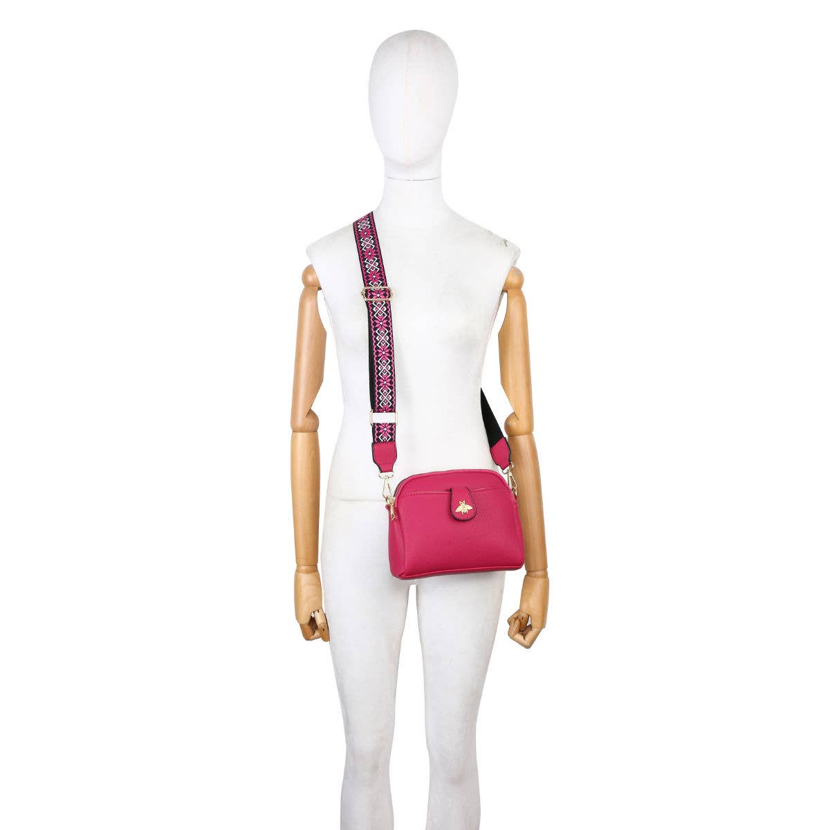 Cross Body Handbag with double zip top sections: Taupe