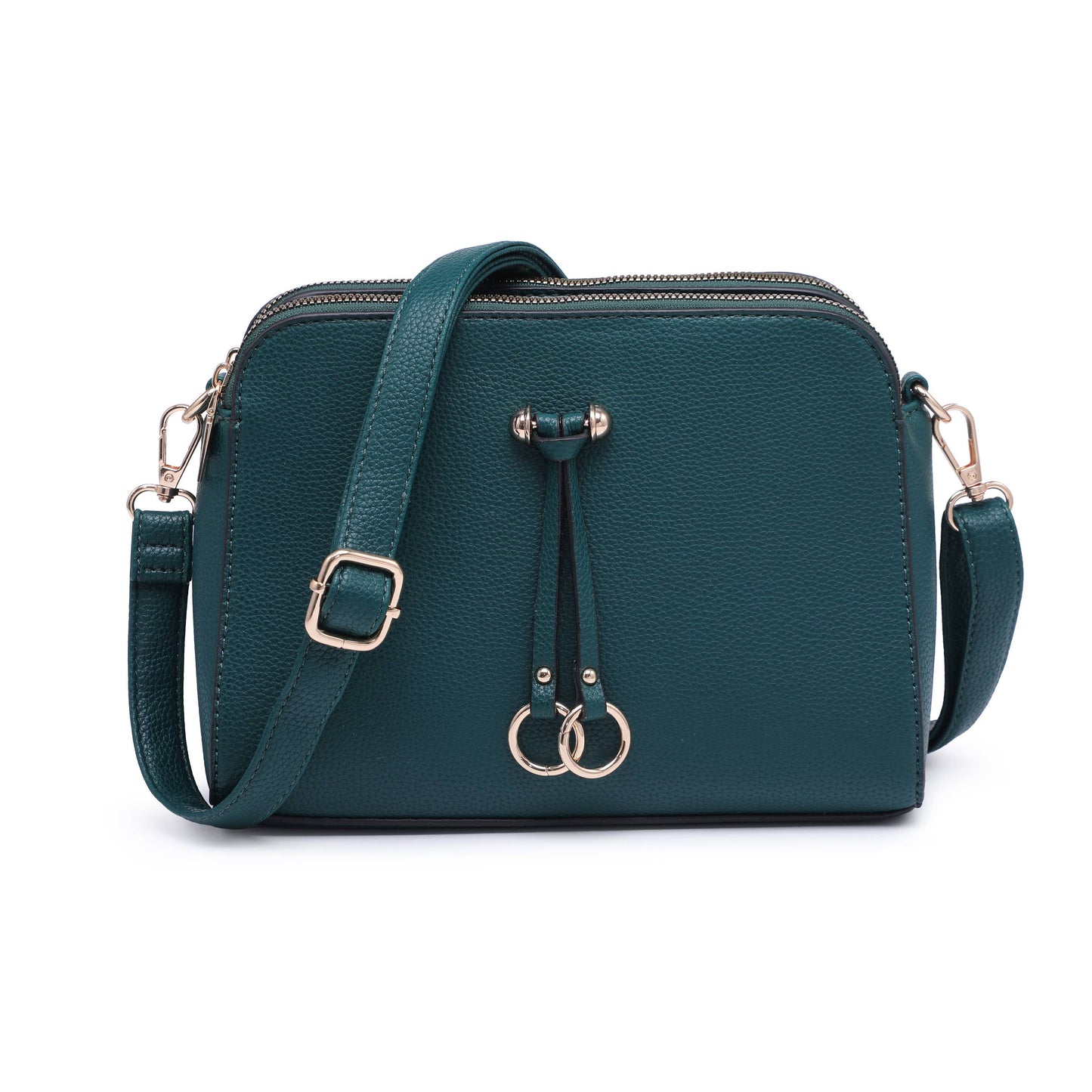 Triple Zipped Sections PU Strap Cross Body Bag: Blue