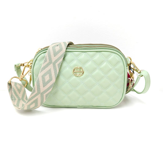 Superbia - 3 Zip Quilted Soft Cross Body Bag Shoulder Bag-3009-1: Blue +Strap