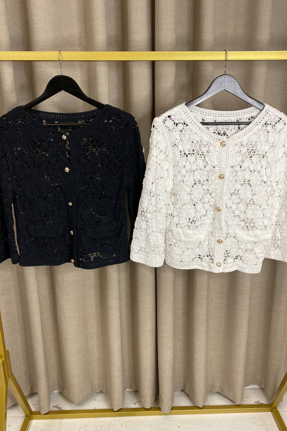 My Winners Direct - Alana Crochet Button Up Knit Cardigan: BLACK