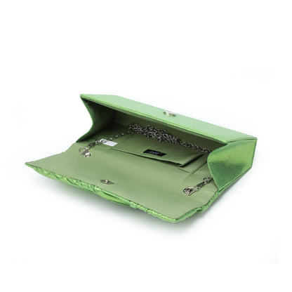Diamante Pin On The Flap Over Cover Satin Clutch Bag: Gold