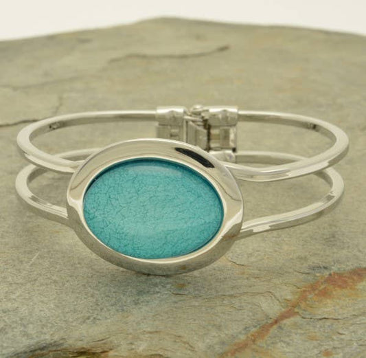 Miss Milly Limited - Aqua Green Marble Resin Hinged Bangle