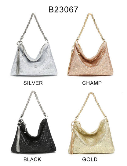 Soft Fringe Zip Top Clutch Bag: Gold