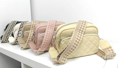 Superbia - Small Double Zipper Quilted Cross Body Shoulder Canvas Strap: Lemon