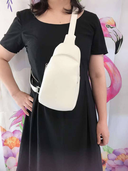 Soft Medium Size 2 Zips Side Pockets Sling Bag Chest Bag: Black