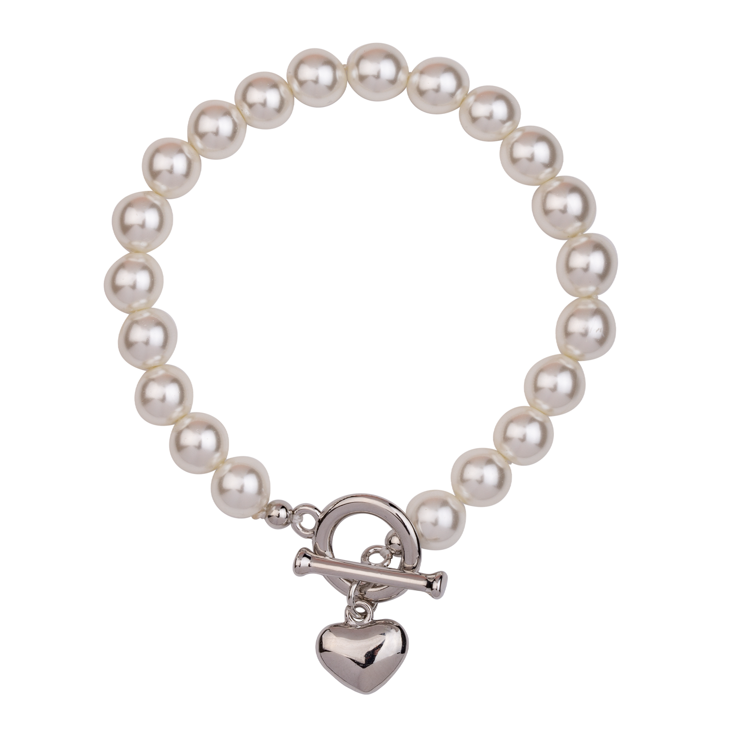 D&X Ltd - Audrey Mother of Pearl T-Bar Bracelet: Rhodium Silver & Cream