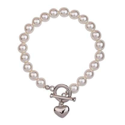 D&X Ltd - Audrey Mother of Pearl T-Bar Bracelet: Rhodium Silver & Cream
