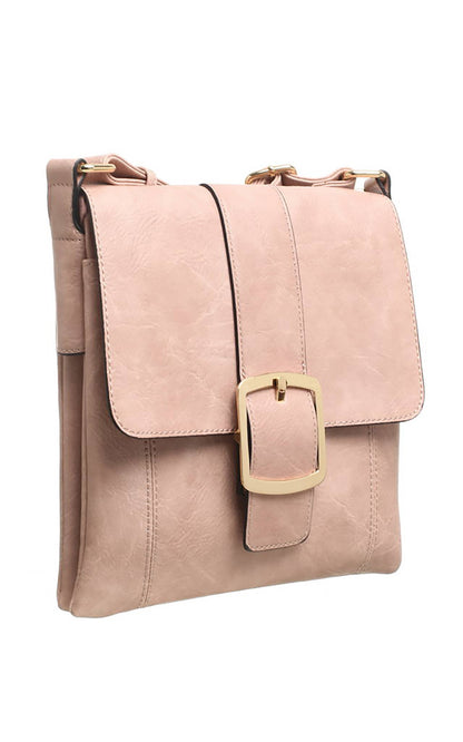 Bessie London - CLASSIC FLAP OVER BUCKLE CROSS BODY BAG: TAN
