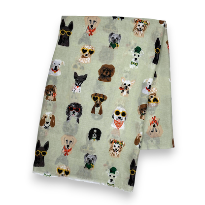 Lili Scarves - Summer Dogs Wearing Accessories Print Scarf: Cream