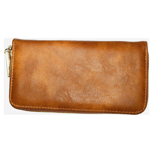 Long Soft Pu Purse Cards Notes Coins Tan