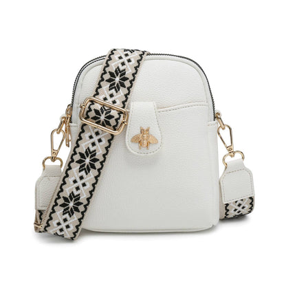 Cross Body Handbag with double zip top sections: Beige