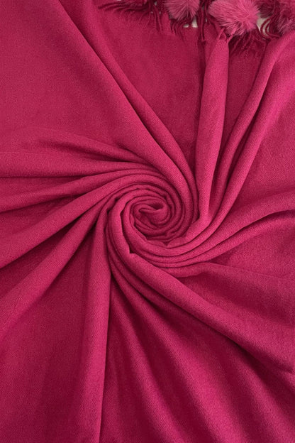 Fashion Scarf World - Plain Wool Pom Pom Scarf: Fuchsia Pink