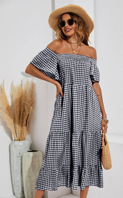 FS Collection - Relaxed Off Shoulder Bardot Frill Midi Dress In Black: 10-12