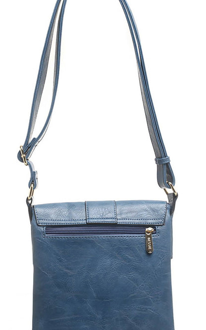 Bessie London - CLASSIC FLAP OVER BUCKLE CROSS BODY BAG: GREY