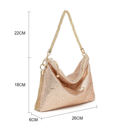 Soft Fringe Zip Top Clutch Bag: Gold