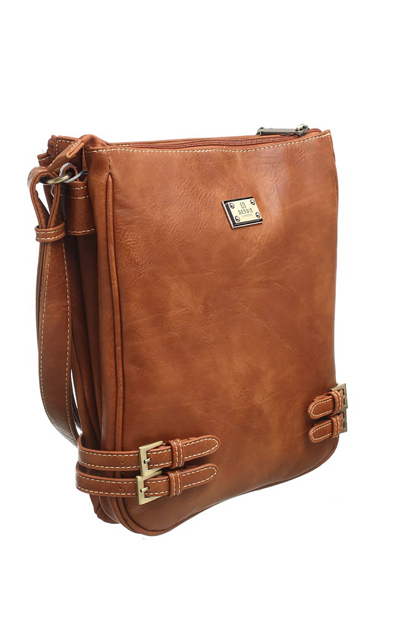 Bessie London - CLASSIC BUCKLE ZIPPER BAG: TAN