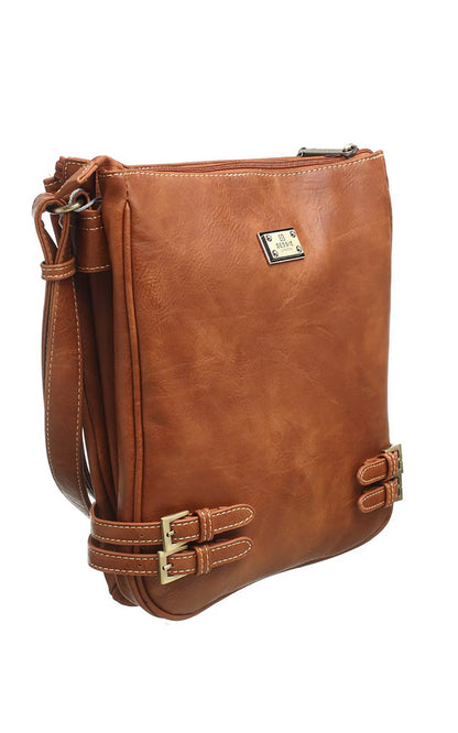 Bessie London - CLASSIC BUCKLE ZIPPER BAG: TAN