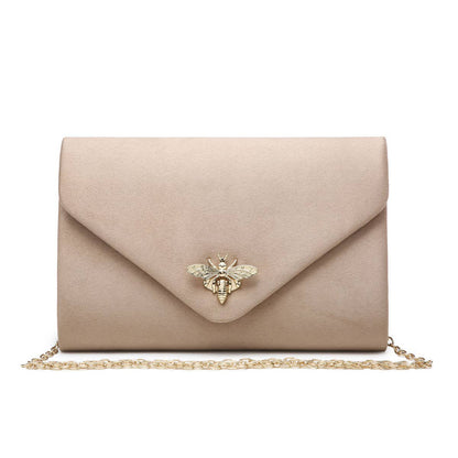 Suede Clutch bag with bee shaped clasp: Ivory