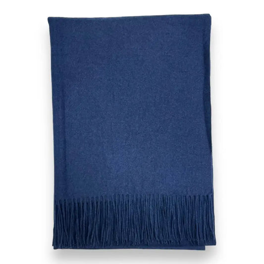Lili Scarves - Classic Plain Cashmere Blend Scarf with Tassels: Navy