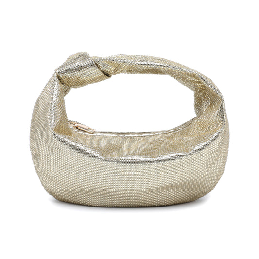 Knotted Handle Diamantes Zip Top Clutch Bag: Gold