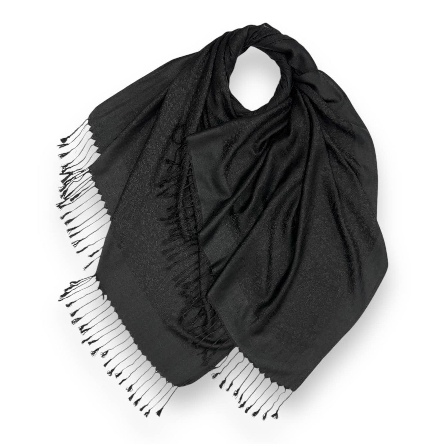 London Scarves - Pashmina paisley print finished with tassels : Navy