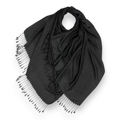 London Scarves - Pashmina paisley print finished with tassels : Navy