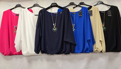 Kurt Muller - Emma Necklace Bubble Hem Lined Blouse: White