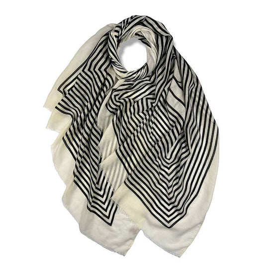 London Scarves - Geometric Printed Scarf - Rectangle Print: White and Black