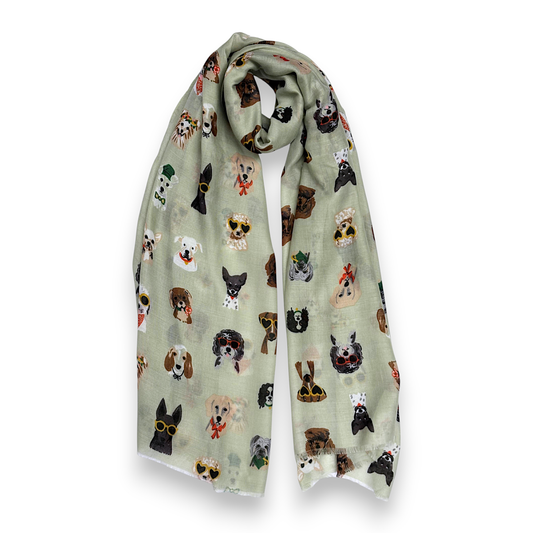 Lili Scarves - Summer Dogs Wearing Accessories Print Scarf: Green