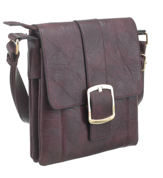 Bessie London - CLASSIC FLAP OVER BUCKLE CROSS BODY BAG: PURPLE