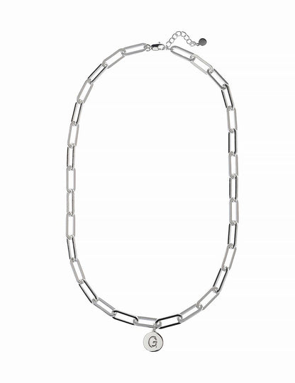 Oceanic Jewellers - Majique London - Shiny Silver Link Necklace With Disc Initial: Silver / D