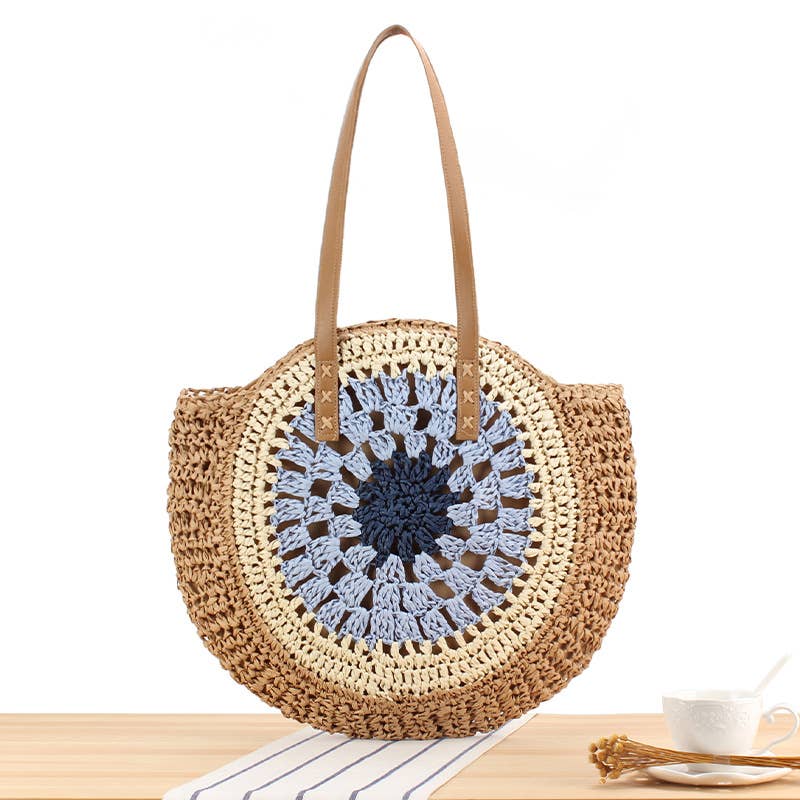 Superbia - Large Multicolor Eyes Patterns Straw Bag Shoulder Bag-CL-32: Brown