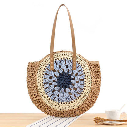Superbia - Large Multicolor Eyes Patterns Straw Bag Shoulder Bag-CL-32: Brown