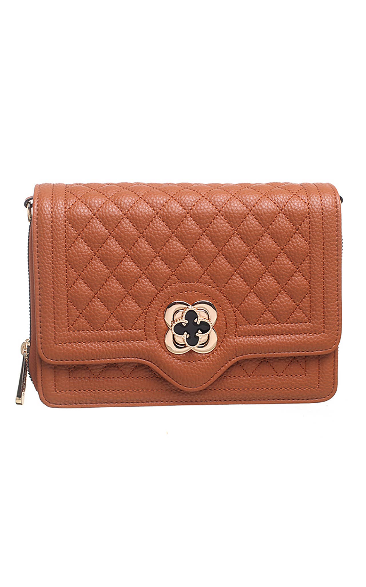 Bessie London - QUILTED FLAP OVER CROSS BODY BAG: Black