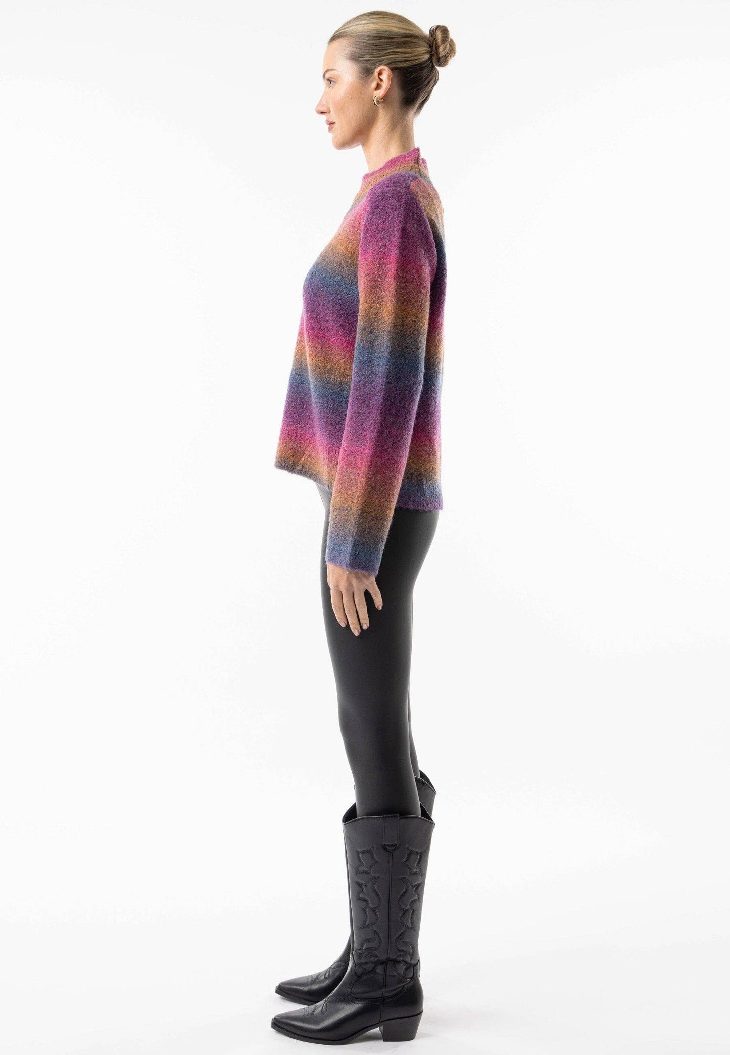 ANGELEYE - Rainbow Ombre Mock Neck Jumper: Rainbow / M