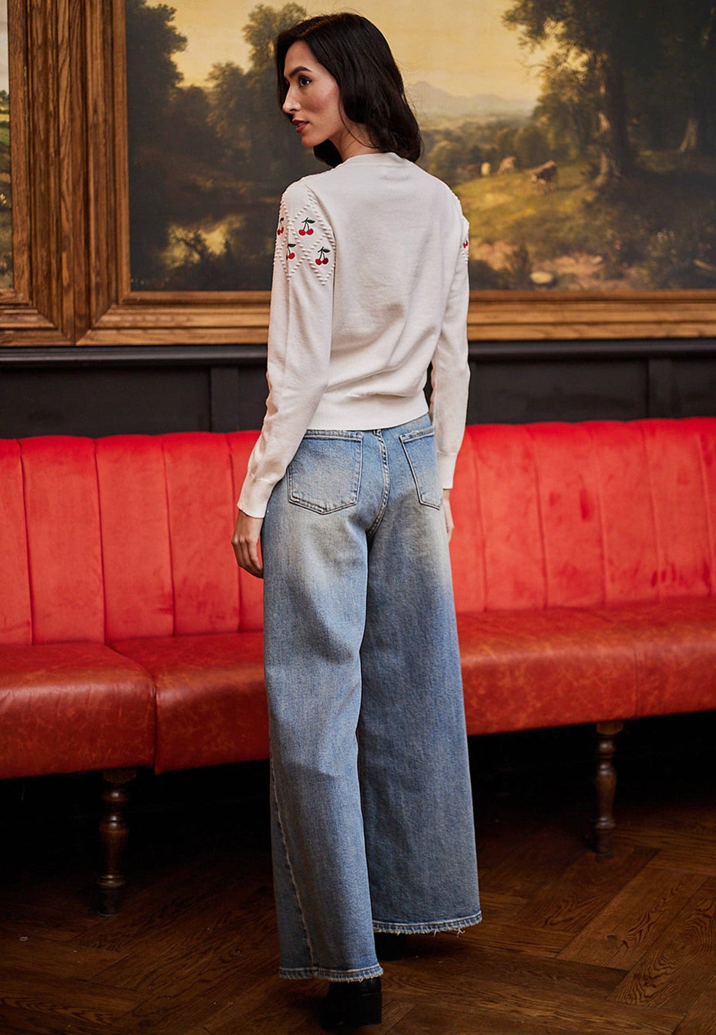 ANGELEYE - White Jumper With Cherry Embroidered Detail: M