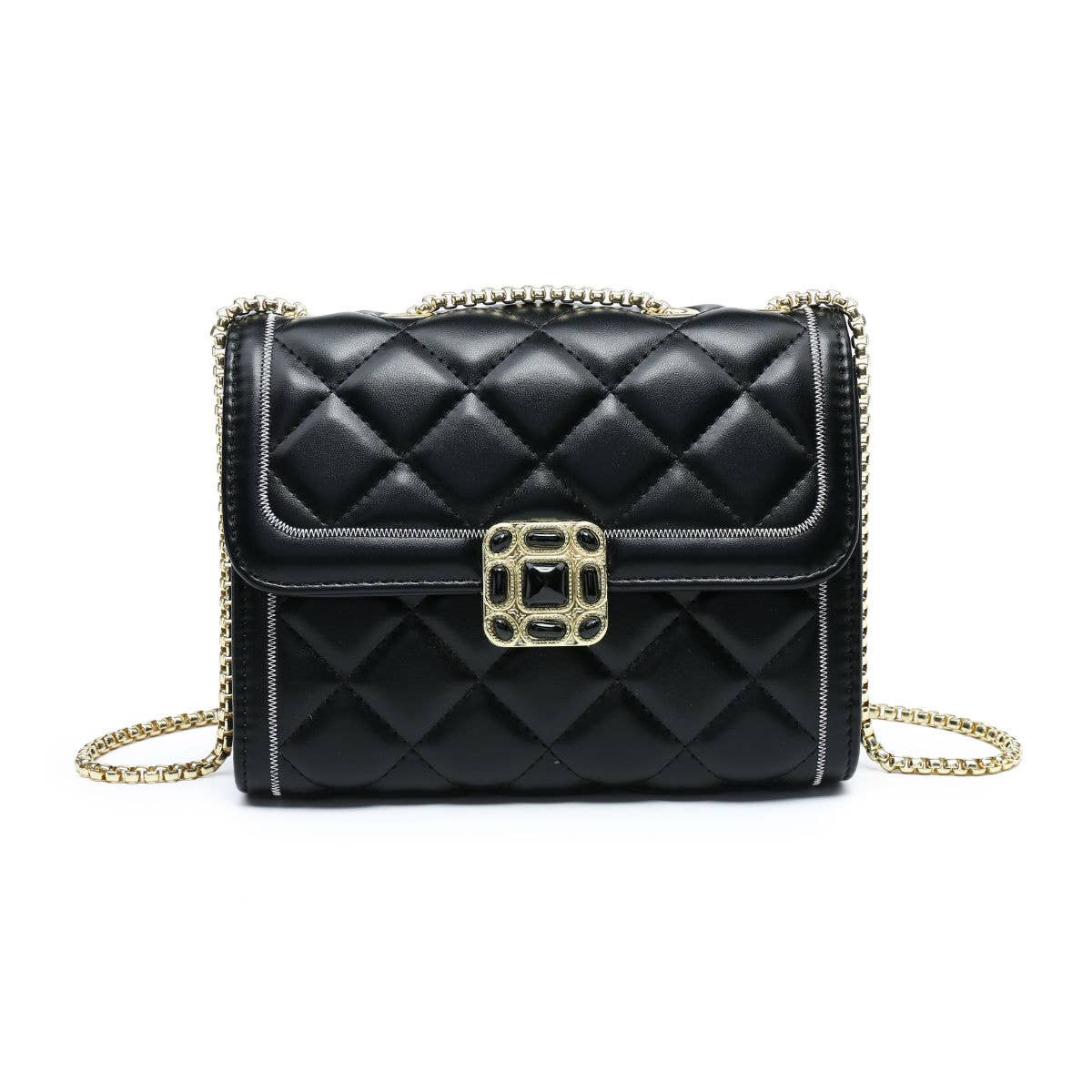 Crossbody bag with quilted pattern and beaded badge: Blue