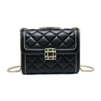 Crossbody bag with quilted pattern and beaded badge: Blue